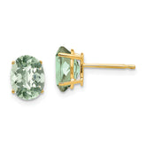14k 8x6 Oval Checker-Cut Green Quartz Earrings